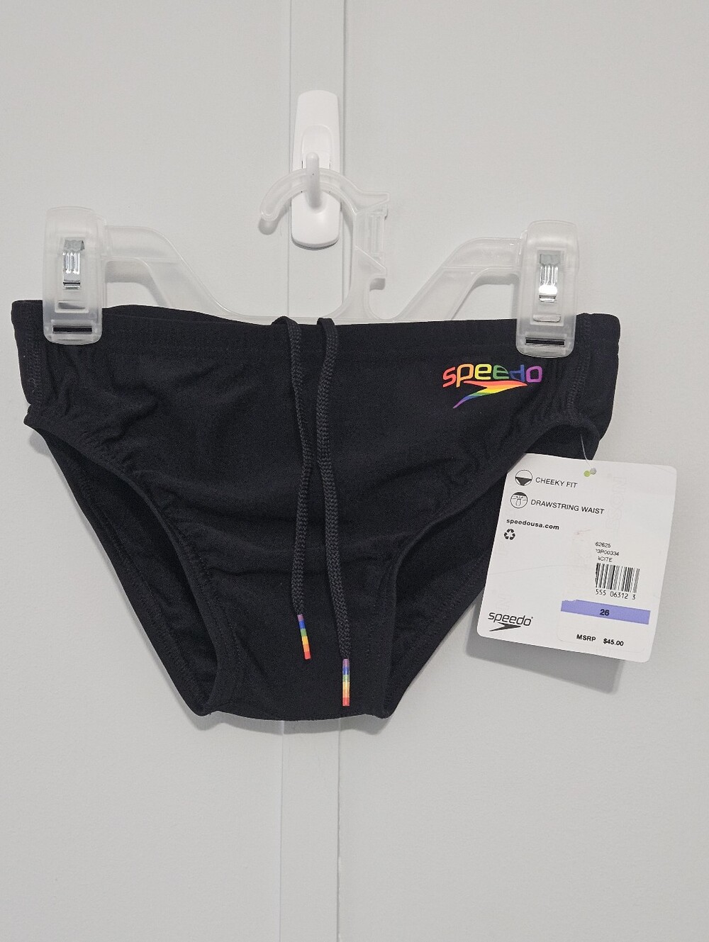 Speedo Size 26 Pride Collection Boys Mens Black Swim Trunks with Elastic Drawstr